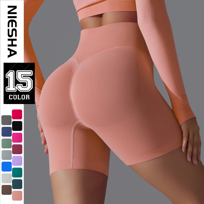 New Knitted High-Waist Butt-Lifting Fitness Pants for Women, Sports Belly-Control Cycling Tights, Peach Butt Yoga Three-Point Shorts