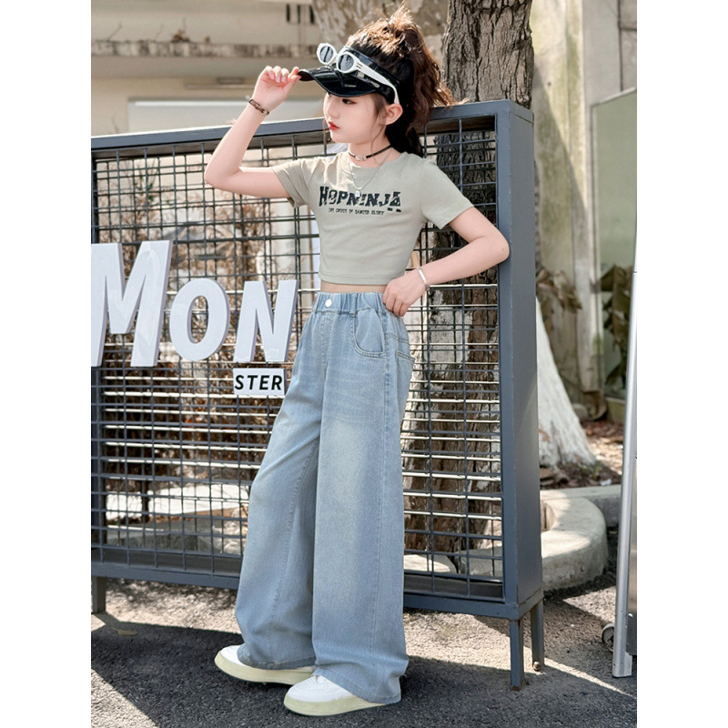 Girls' Summer Thin Pants 2025 New Korean Style Loose Wide-Leg Pants for Older Children Stylish Long Pants Tencel Jeans