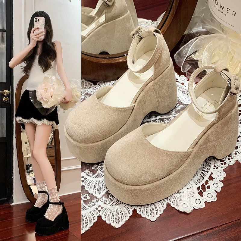 Европейская и американская мода толстая подошва удобная женская обувь на высоком каблуке 2025 весна новая круглая головка сосновые сандалии