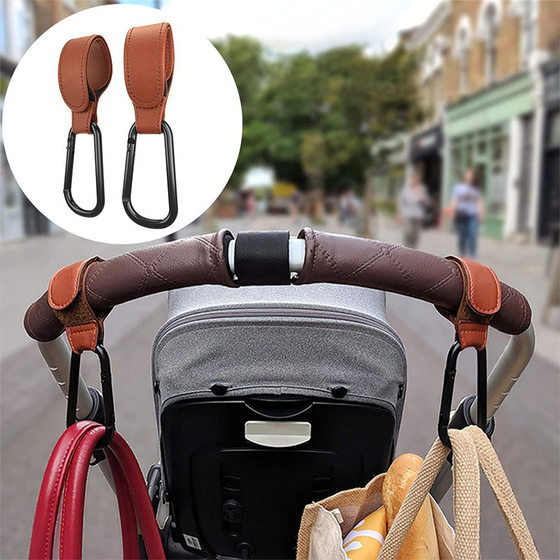PU leather stroller hook child seat handle portable carabiner velcro stroller