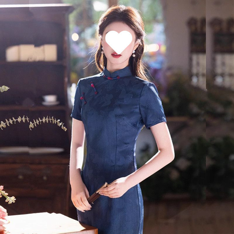 Elegant summer denim retro cheongsam