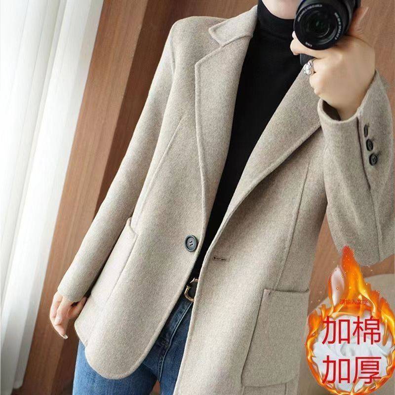 2023年新款短款气质西装外套仿羊绒毛呢大衣女士网红爆款短款修身