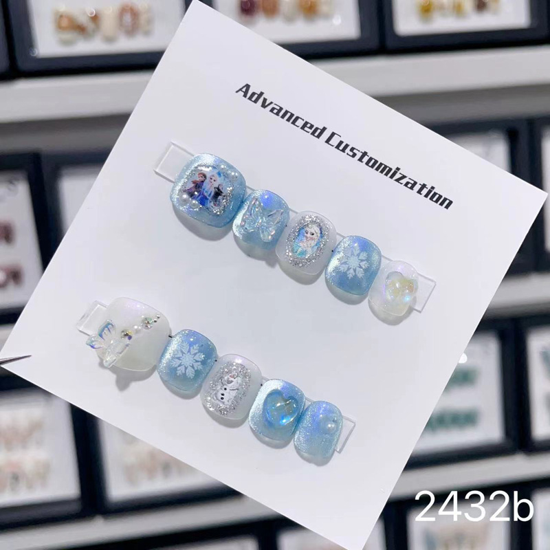[Children's Wearable Nails] Three-Dimensional Bow-Shaped Lina Belle Wearable Short Nail Stickers, Purely Handmade