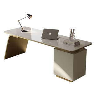 Light Luxury Bright Rock Board Desk Home Study Writing Desk Italian Style Minimalist Designer Computer Desk Integrated Office Desk