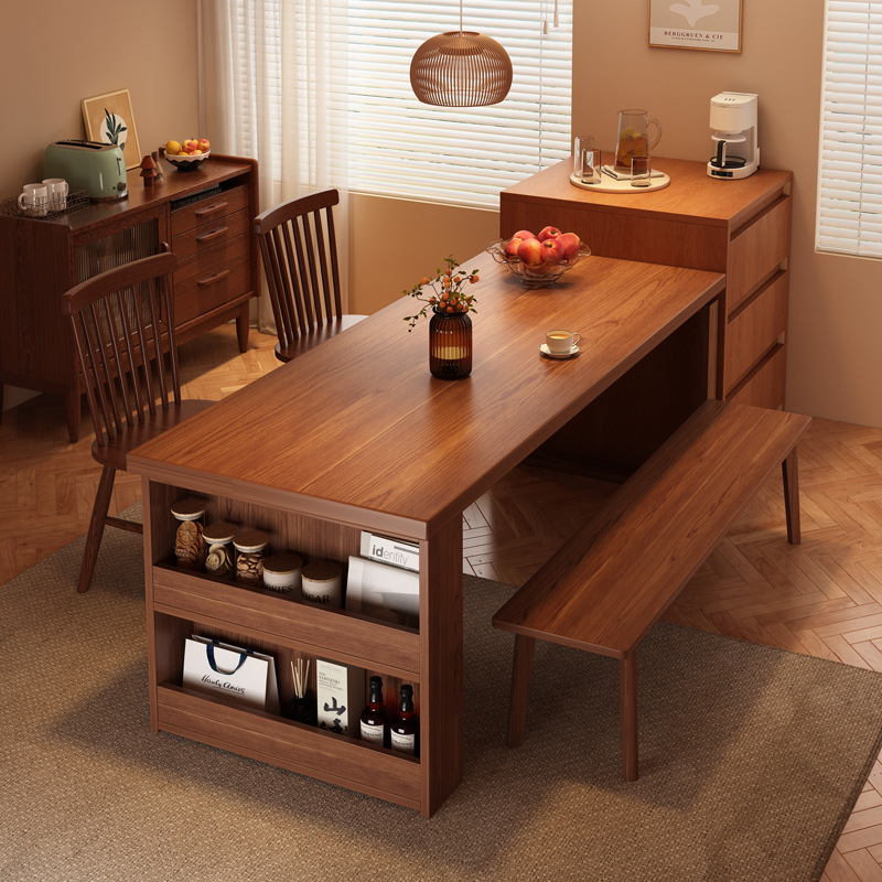 2026 nueva mesa de comedor de madera sólida en una casa multifuncional mesa de comedor japonesa isla de mesa de comedor rectangular combinación de mesa y silla