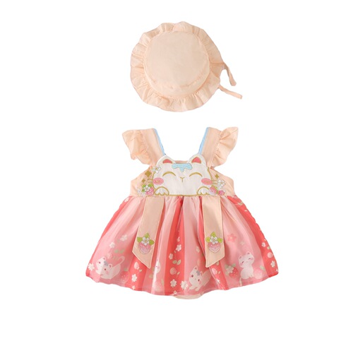 Chinese-style summer children's Hanfu sleeveless baby clothing infant onesie spaghetti straps Tang suit Hairy princess dress