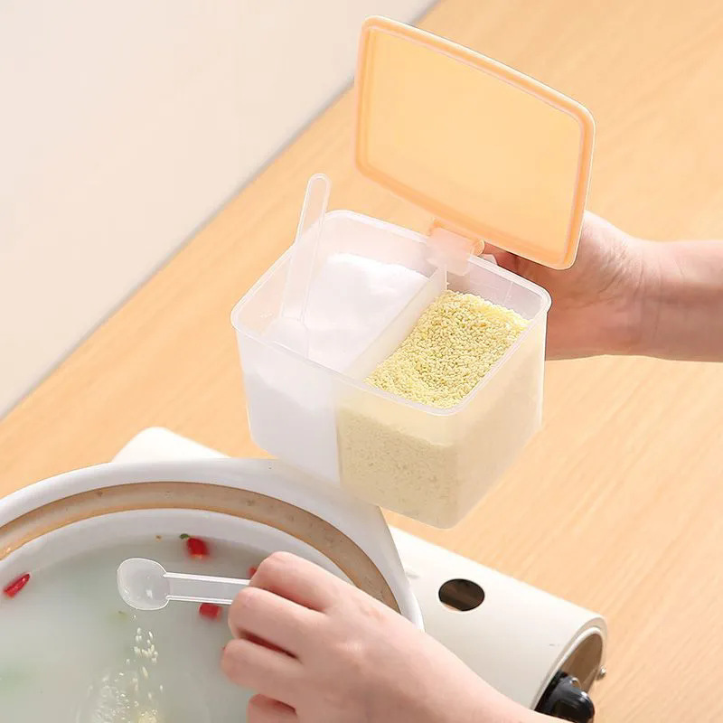 調味料ボックス一体型ダブルコンパートメントキッチン収納ボックス調味料調味料ボックス組み合わせセット家庭用塩ボックス|undefined