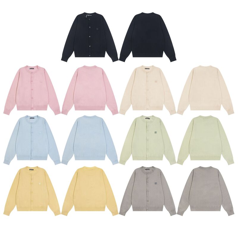 Ac Smiley Face Embroidered Small Square Round Neck Cardigan Jacket Women's Spring & Fall New Top Trendy Brand Knitwear Korean Style Knitwear