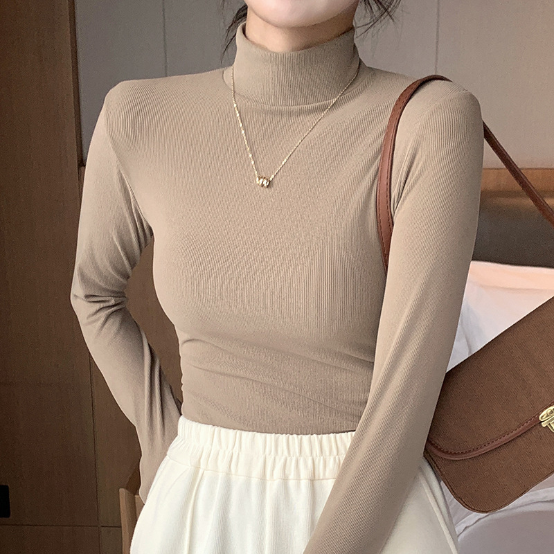 H329 ニットハーフタートルネックボトリングシャツ女性のための新しい秋と冬の黒と白の秋の服西洋スタイルミッドカラープルオーバー長袖|undefined