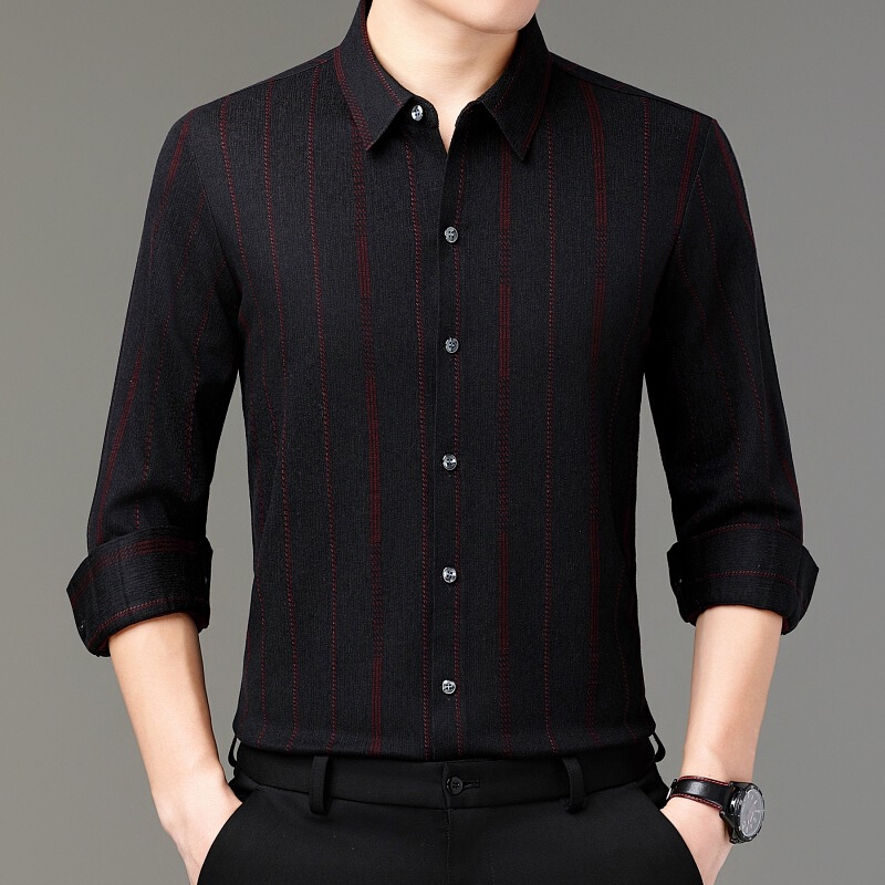 Authentic Cashmere Shirt for Men, Size 25, Business Casual, Middle-Aged Men's Shirt, High-End Wrinkle-Free Dad Shirt