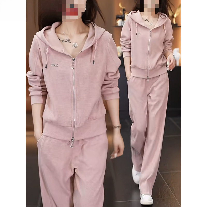 春秋款时尚休闲运动服套装女春秋季新款洋气连帽卫衣阔腿裤两件套|undefined