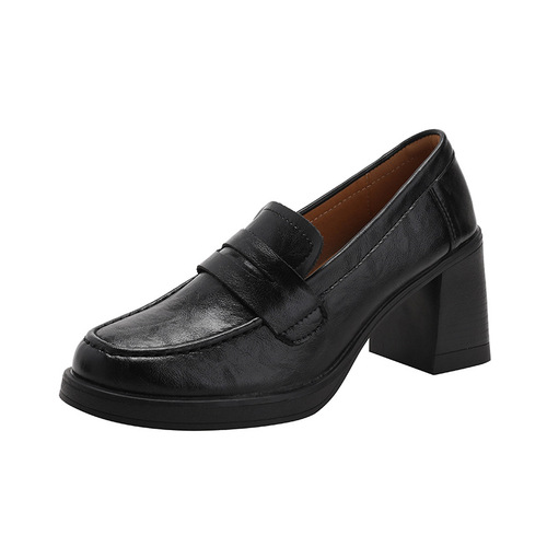 ~ 7CM embossed retro high-heeled loafers women's thick heel British style small leather shoes small size 3233 small size women's shoes