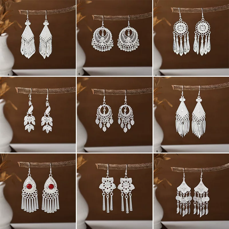 Long accessory, ethnic classic earrings with tassels, ethnic style