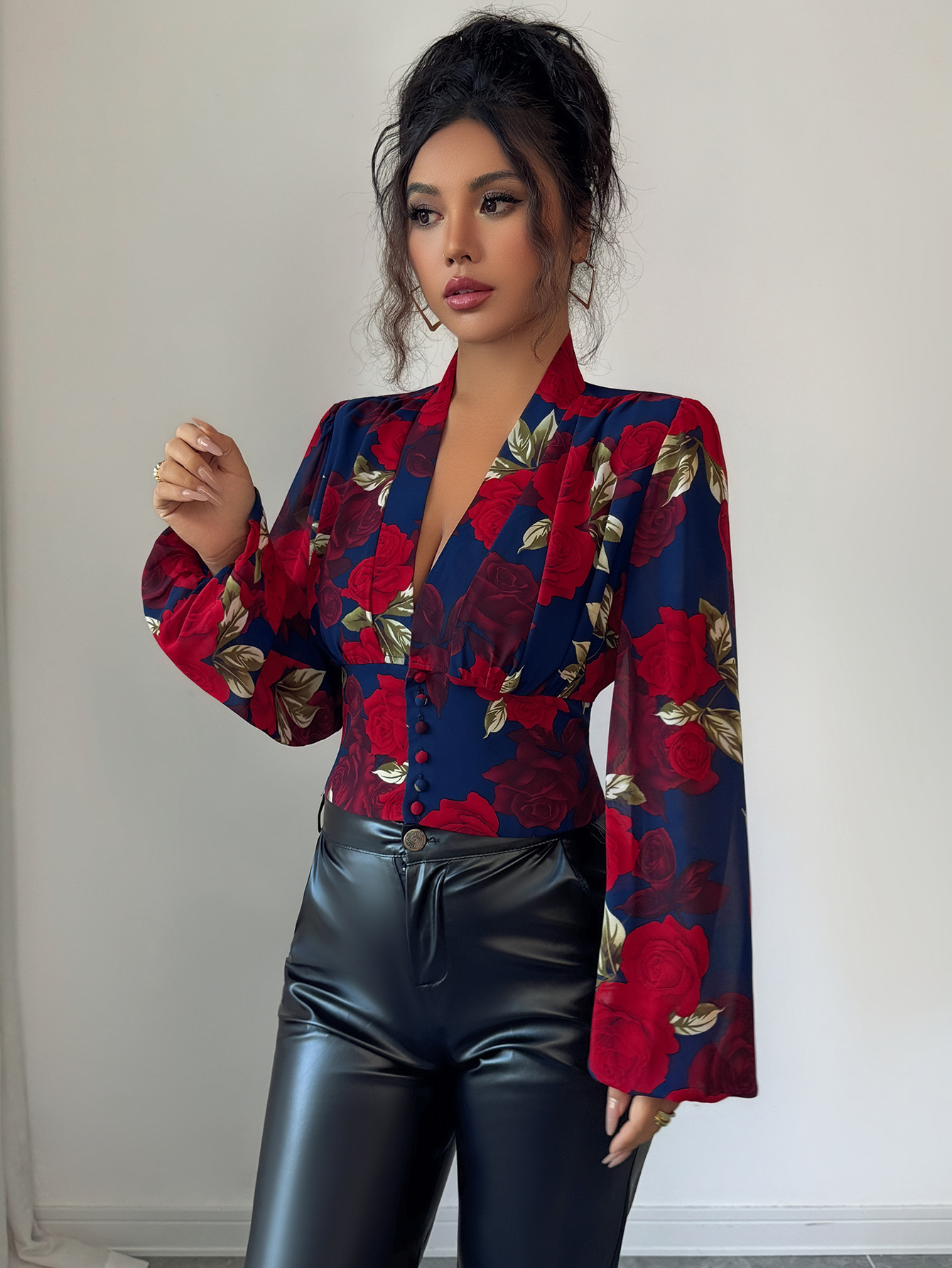 High Waisted Printed Vest Shirt Women's Elegant Style Casual Blouse For Spring/Autumn Summer Regular Fit Polyester_ecoleips.com