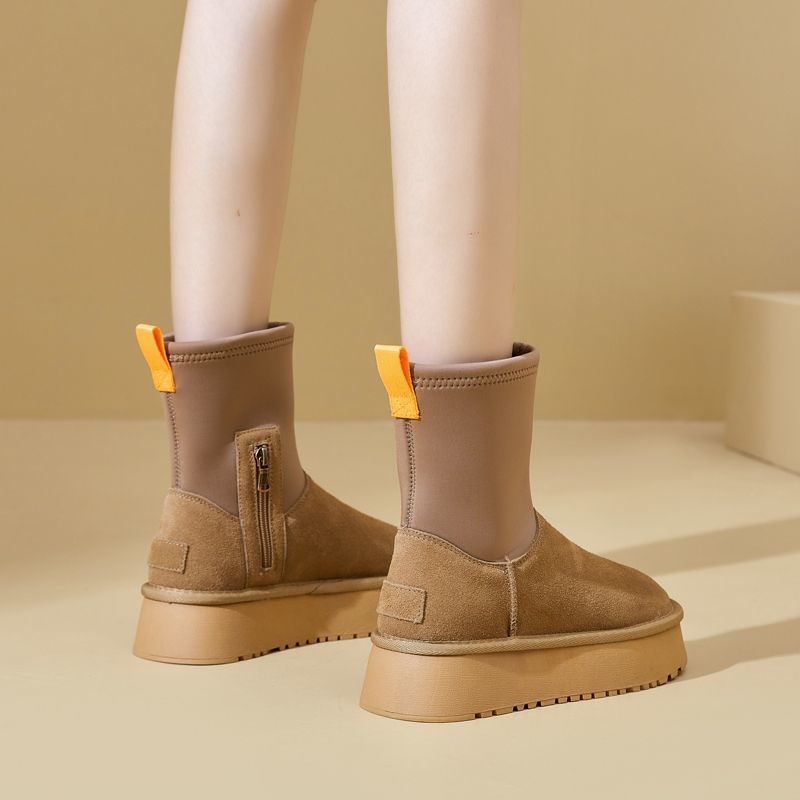 Botas de nieve para mujeres otoño y invierno 2024 nueva moda simple en una sola calentamiento anti-deslizante zapatos de algodón casuales