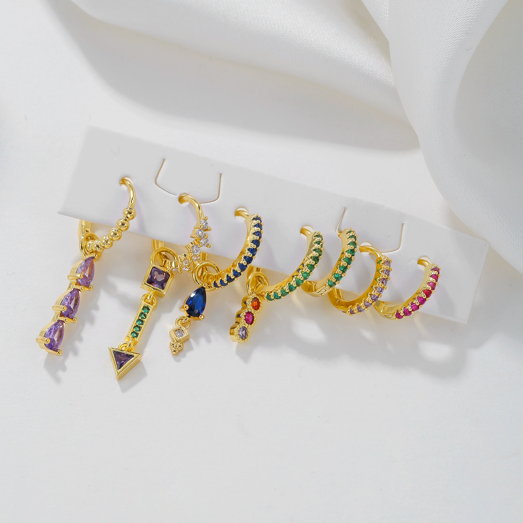 Brand earrings, set, zirconium, European style, light luxury style