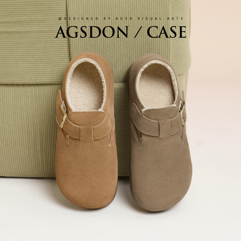 Augu Shi Deng con una base gruesa y terciopelo Bocken para mujeres 2025 otoño y invierno nuevos zapatos casuales con suela plana de un solo pie zapatos de lana