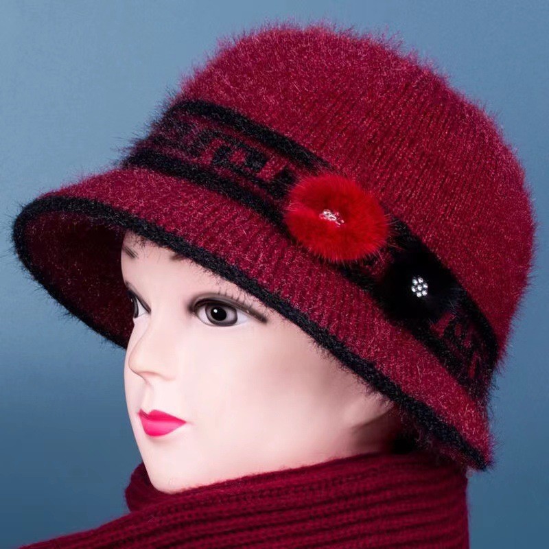 Warm Knitted Beanie Hat With Bowknot For Elderly Women Winter_voghion.com