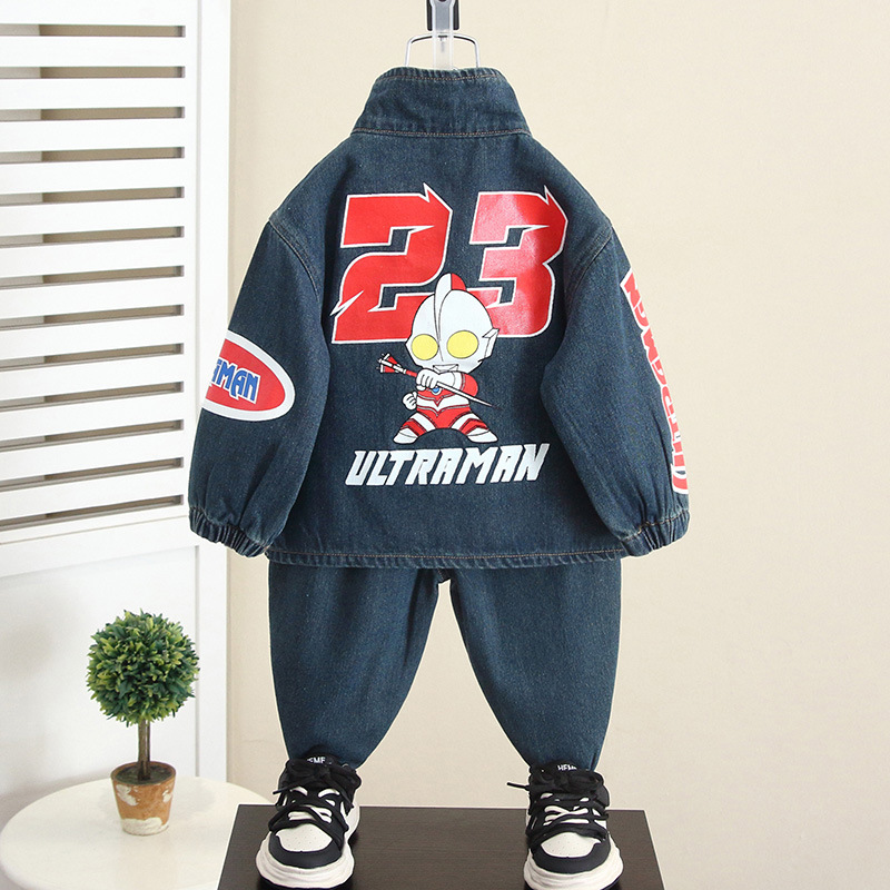 6142 Ultraman traje de mezclilla para niños modelos de primavera y otoño ropa de otoño de estilo occidental para niños 2024 nuevo abrigo fresco para bebés