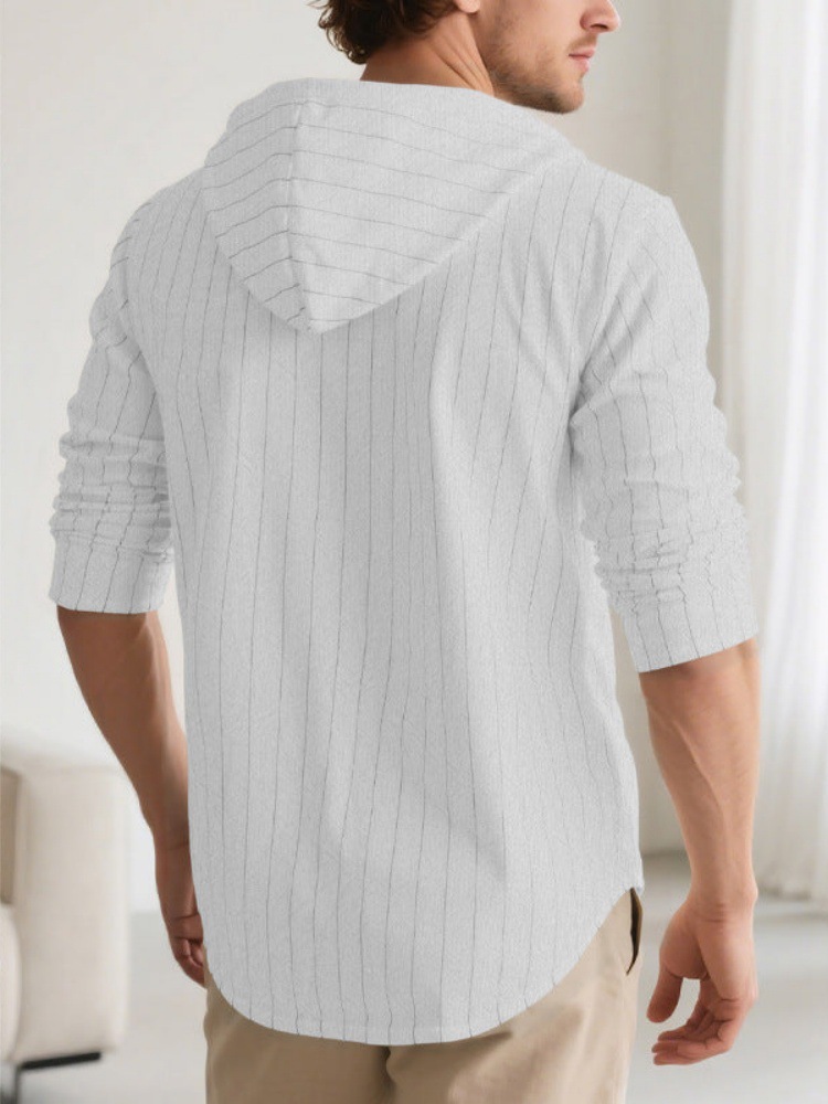 Men's Casual Striped Linen Blend Hooded Shirt Long Sleeve Top_voghion.com