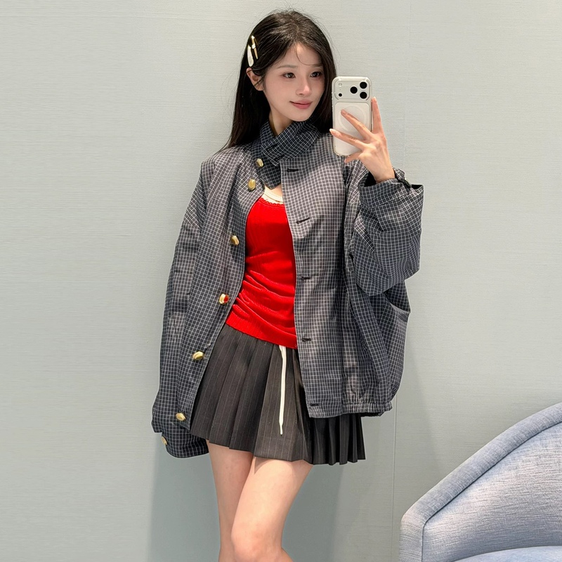 Shenzhen Nanyou High-End Women's Clothing 2026 Spring New French Academy Style Appliqué Embroidery Stand Collar Plaid Jacket Shenzhen Nanyou High-End Women's Clothing 2026 Spring New French Academy Style Appliqué Embroidery Stand Collar Plaid Jacket