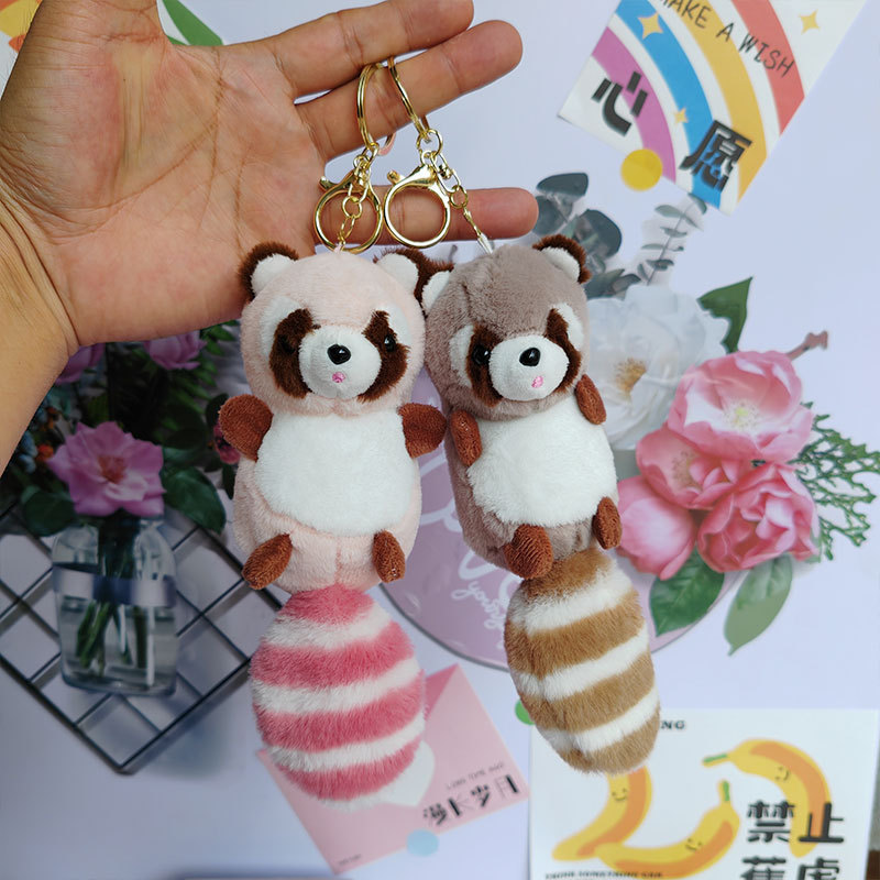 Cross-border popular cute long tail raccoon plush toy wholesale couple student bag pendant doll machine small gift