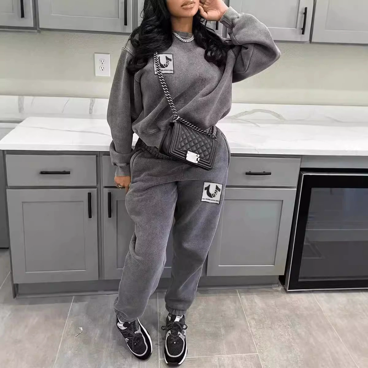 2024, трансграничный европейский и американский модный повседневный свободный осенне-зимний костюм Amazon, толстовка, женская одежда