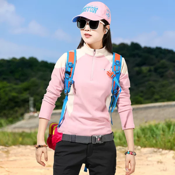 Outdoor Sports Hiking Fleece Jacket Women's Long-Sleeve T-Shirt Thickened Thermal Clothing Derong Base Layer Women's Winter Wear