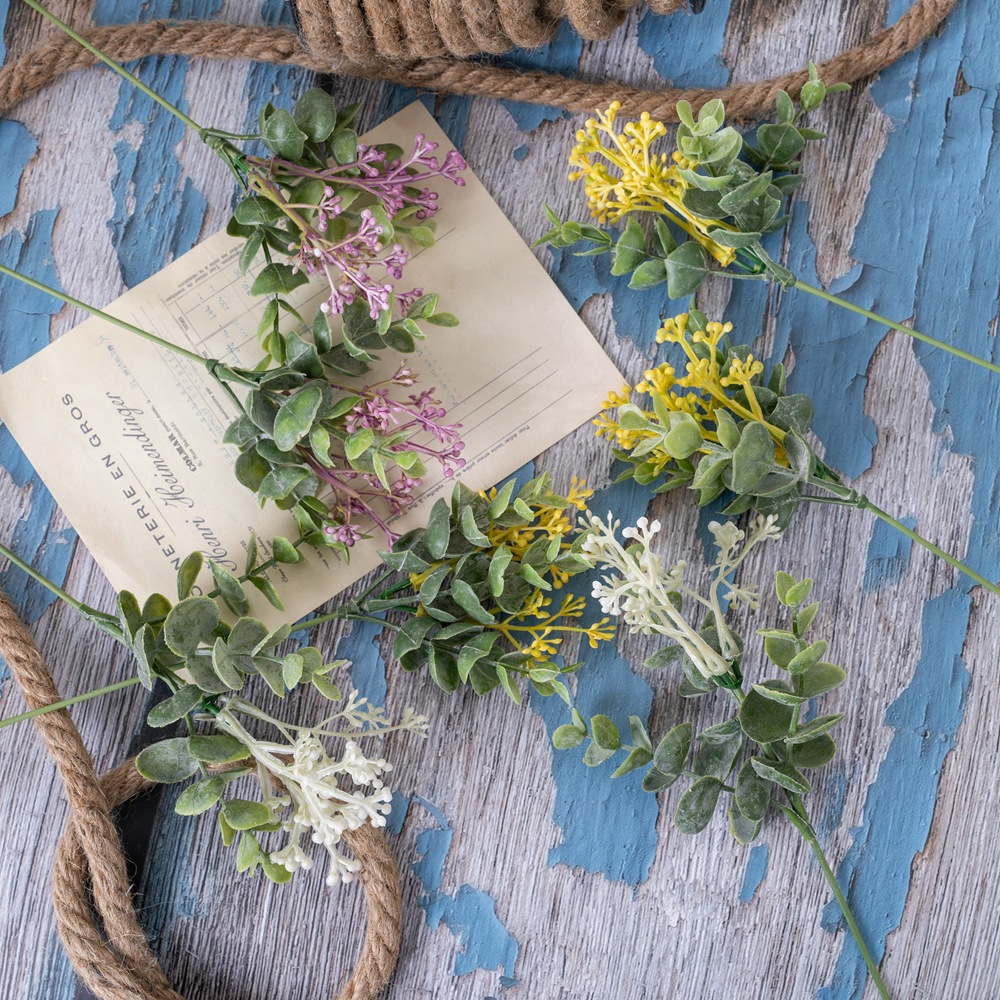 Hand-held flower wall eucalyptus matched with flower seeds, simulated flower manufacturer, home decoration, wedding and celebration artificial flowers DY1-3169