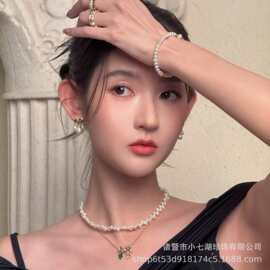 王玉雯同款4-5mm白亮炫彩基本无暇三七孔米珠麦穗项链s925纯银扣