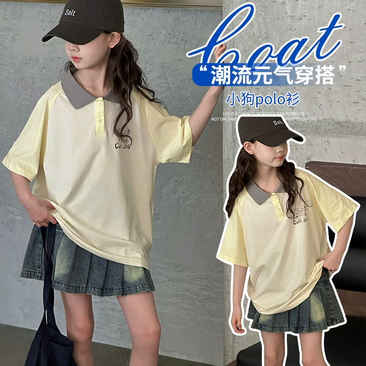 Летняя короткая футболка, детское поло, для подростков, корейский стиль