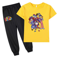 亞馬遜速賣通熱銷神奇數字馬戲團印花男女童休閒短袖T恤+長褲套裝