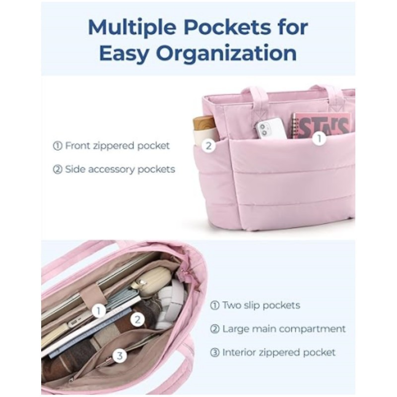 Bolso de mano de mujer en stock, bolso de mano ligero y esponjoso, adecuado para viajar, trabajar, playa, gimnasio, tienda