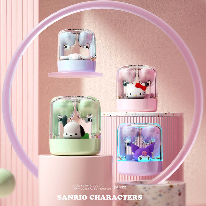 New Sanrio Wireless Bluetooth Headset Cartoon Kulomi Transparent Headset Student Party High Color Value Gift in stock