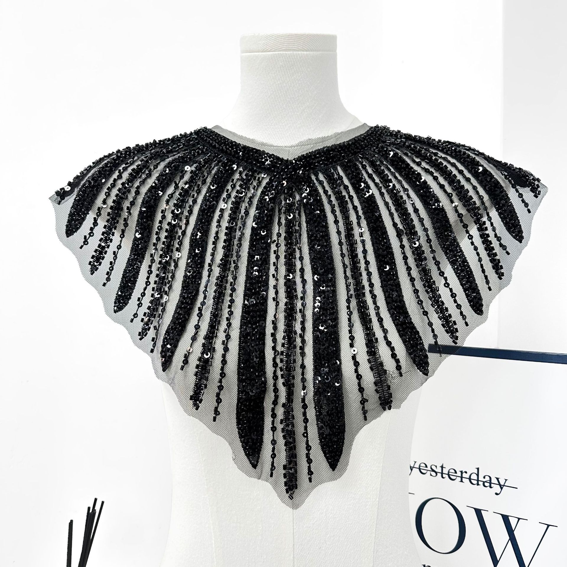 Sequin cuello de cuentas de tubo de bordilla accesorios de decoración de collar negro plata oro sequin cuello accesorios de collar de ropa transpirable image 8