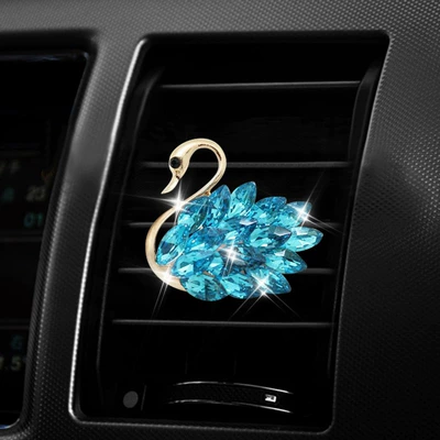 Crystal Swan Car Air Outlet Perfume Car Aromatherapy Clip Diamond Car Air Conditioning Decoration Car Decoration (Car Perfume Aromatherapy) - lake-blue-swan-to-the-left