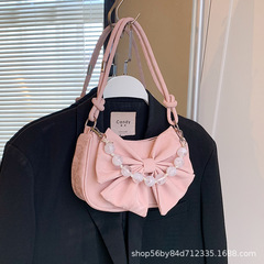 蝴蝶結時尚女士小包包女2024春新款百搭簡約單肩斜挎包質感餃子包