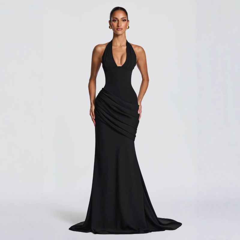 2026 Women's Fashion New Product, Elegant and Sexy Backless Waist-Cinching Halter Neck Long Dress, European and American Cross-Border Clothing