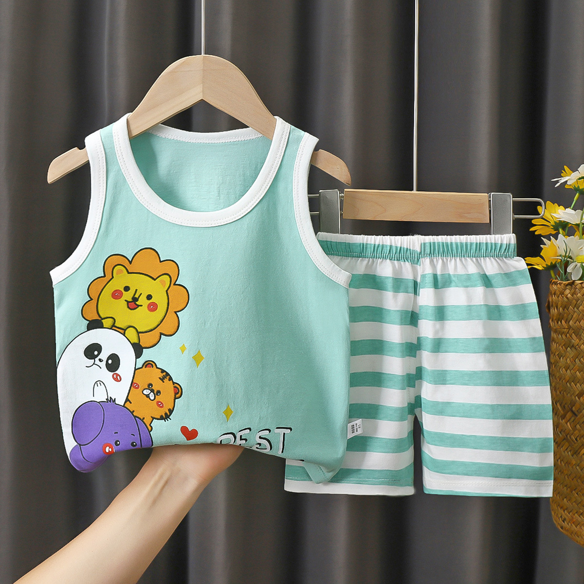 Traje de chaleco para niños, verano de algodón puro, nuevo estilo, verano para bebés, pantalones cortos coreanos, traje de dos piezas para niños