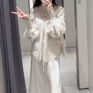 大码胖韩系氛围感镂空蕾丝衬衫春季流行时尚绝美显瘦上衣女