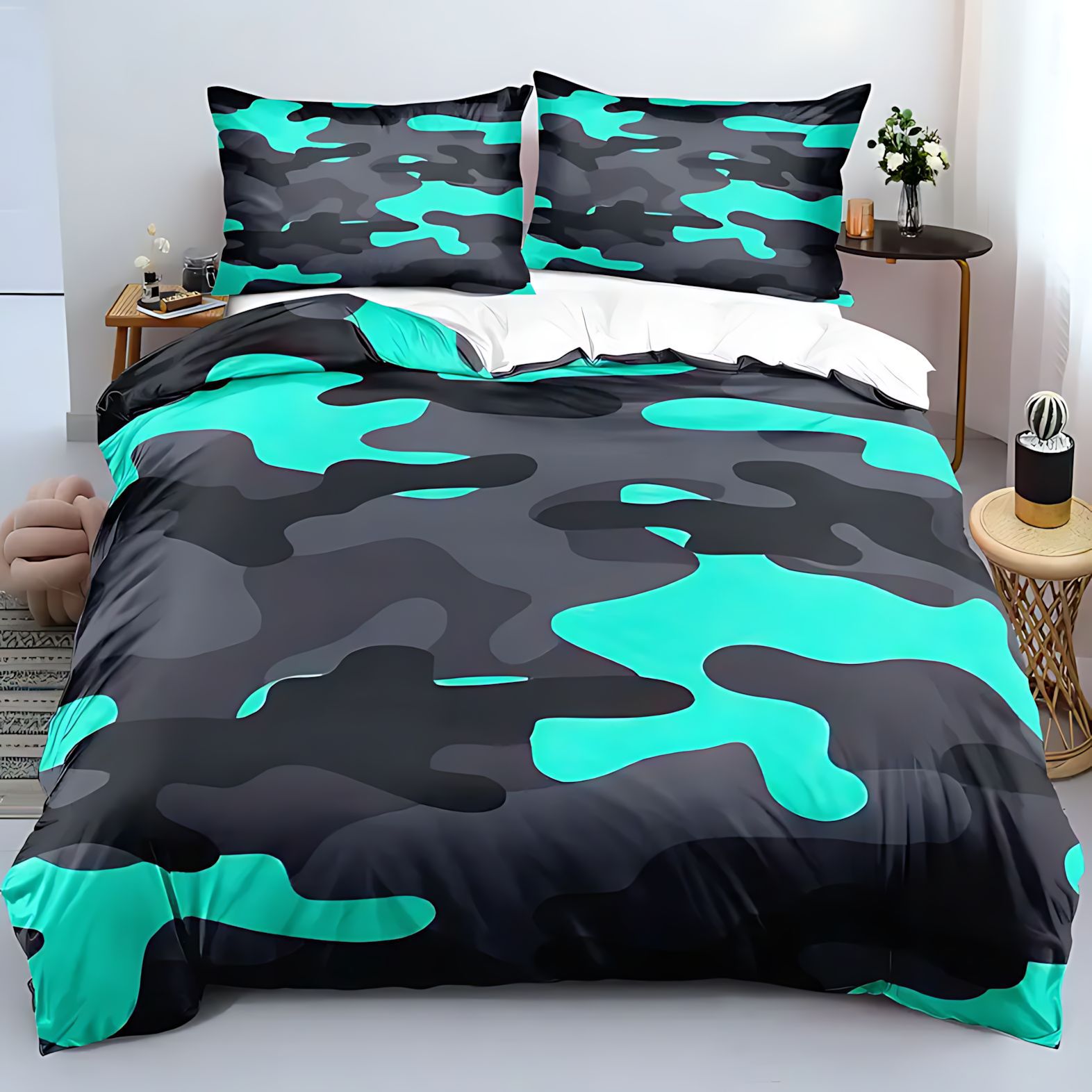 TEMU / JIT nuevo producto transfronterizo serie de camuflaje multicolor 3D impresión digital abrasión quilt set fuente fabricante