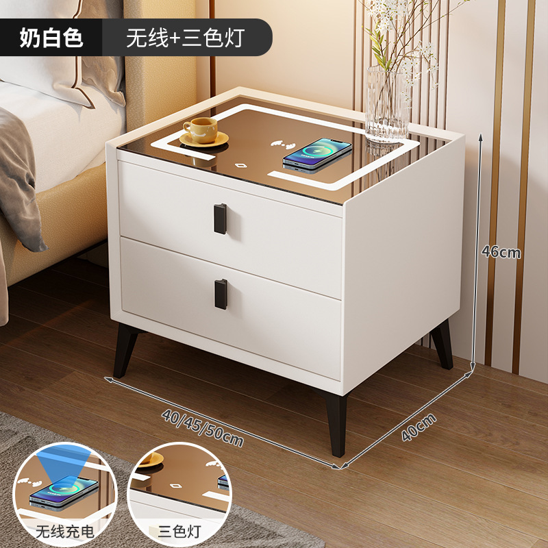Mesita de noche inteligente de madera maciza de comercio exterior para el hogar Sensación premium Mesita de noche de dormitorio simple, pequeña y muy estrecha, multifuncional