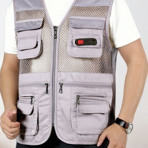 Warm Maple Spring and Autumn Vest for Middle-Aged and Elderly Men with Pockets, Casual Men's Vest, Summer Mesh Vest for Dad, Outdoor Fishing