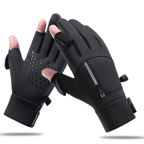 Cycling gloves men's Q247 autumn and winter outdoor cycling sports non-slip two-finger touch screen thickened fishing riding gloves