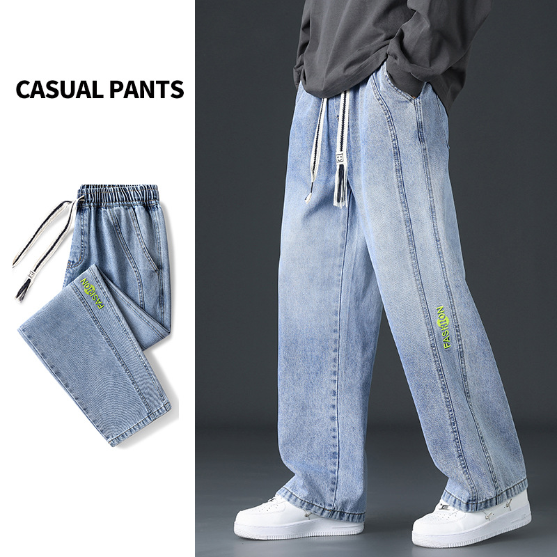 Jeans Holgados de Talla Grande Rectos para Hombre de Fibra Sintética para Uso Diario