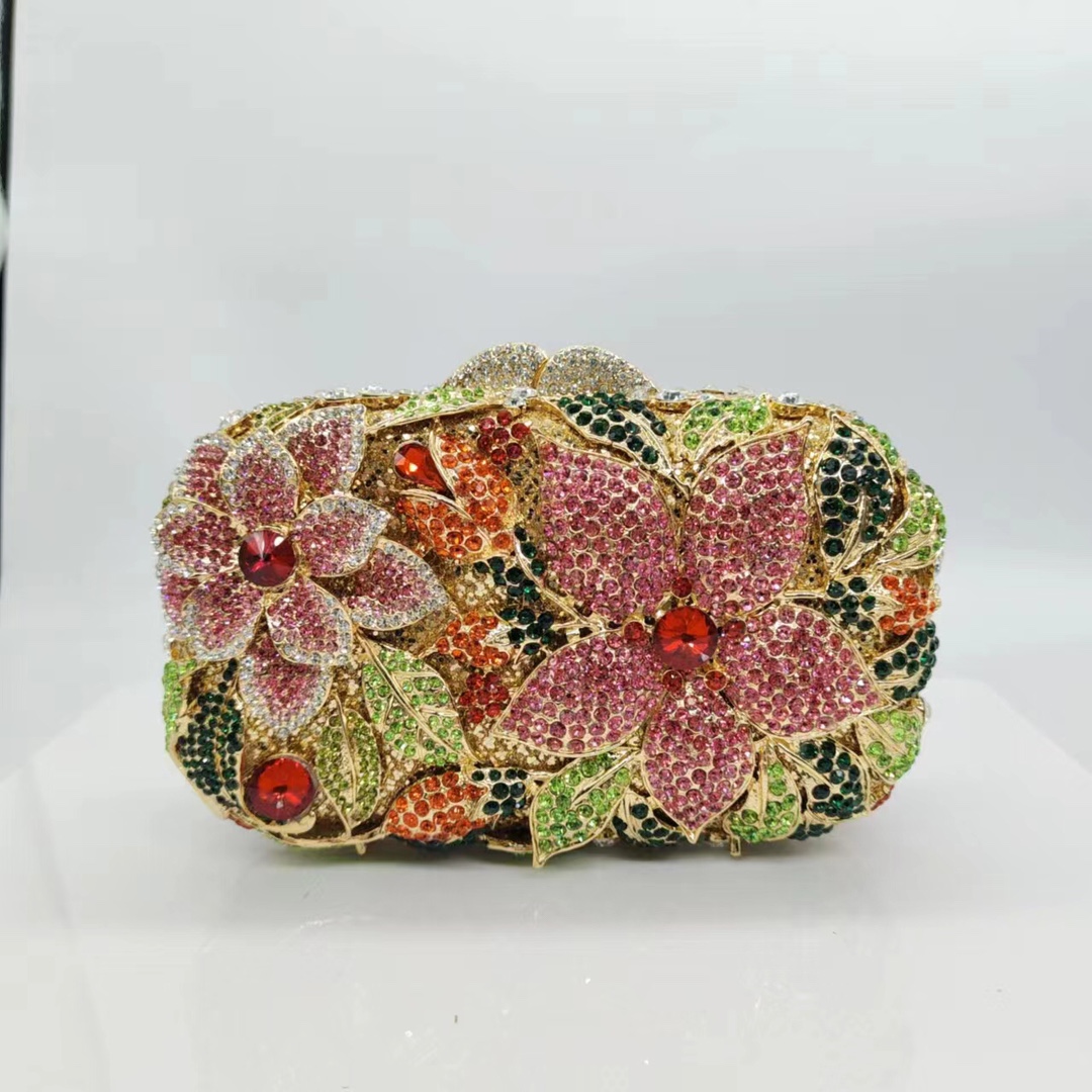 Túi clutch dạ hội đính kim cương giả kim loại rỗng cao cấp — Vàng kim AB, Màu vàng kim, Bạc AB, Cá tính đặt làm chi tiết 13