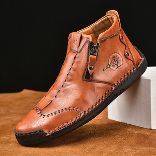 2021 autumn and winter new men's Martin boots fashion zipper leather boots outdoor large size foreign trade handmade men's boots