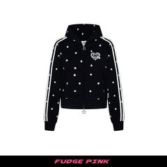 Fudge Pink 25秋季新品美式复古满印星星辣妹短款连帽卫衣外套