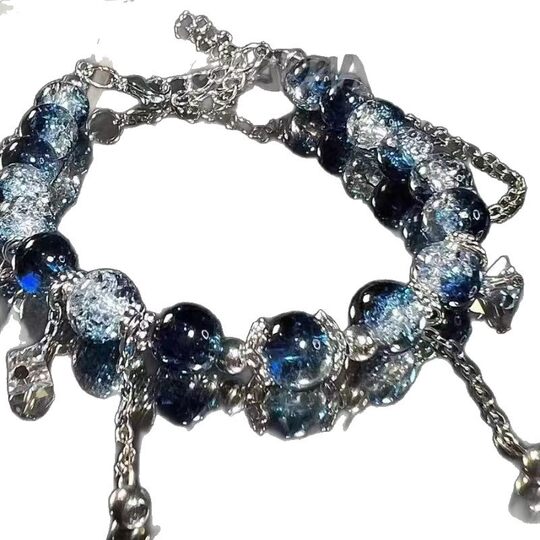 [Deep Sea] dark blue Gradient Popcorn Bracelet Niche Design Cool Sense Advanced Graduation Fashion