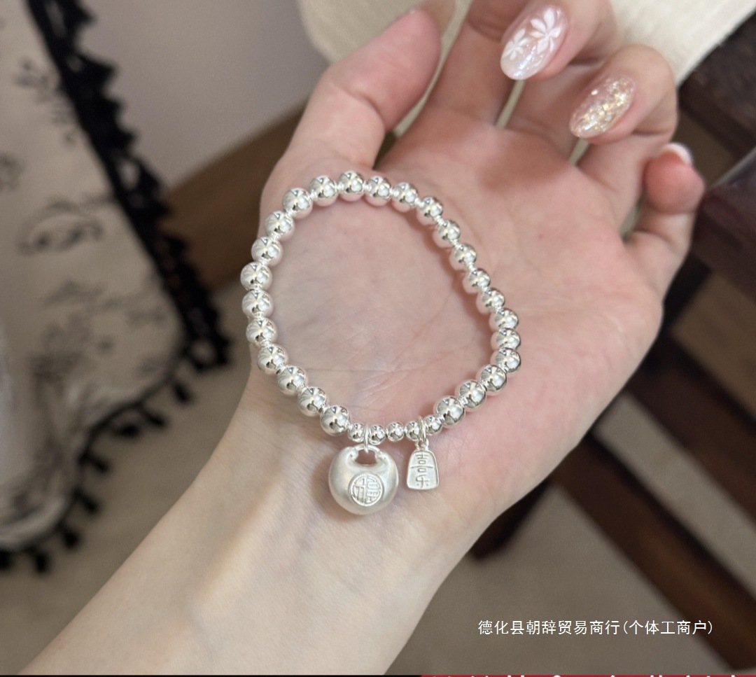 Little Fat Fu Xile Sterling Silver Bracelet for Women, 999 Silver Beads, Light Luxury and Exquisite, a Birthday Gift for Best Friend or Girlfriend